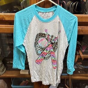 Crazy Train Aqua Sleeve Raglan Baseball Bat Graphic Tee